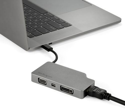 The multiport adapter used to connect a MacBook to an external display