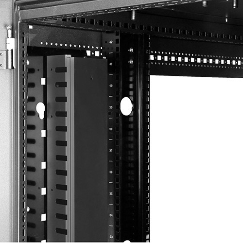 Imagen que muestra el panel de gestiOn de cables instalado en un rack, mediante el mEtodo de montaje sin herramientas