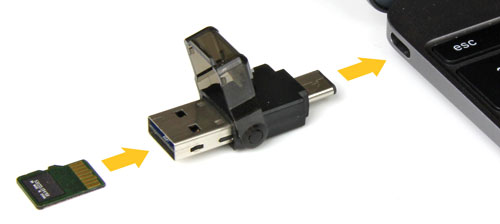 Este lector de tarjetas microSD se conecta fácilmente al puerto USB C de su ordenador portátil