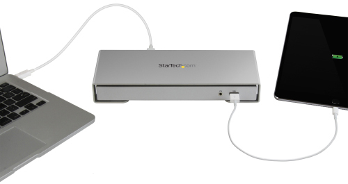 Thunderbolt 2 Dock connects with up to 11 devices and fast charges a tablet without being connected to a laptop