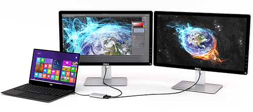 Diagram of the Thunderbolt 3 to DisplayPort adapter with two displays