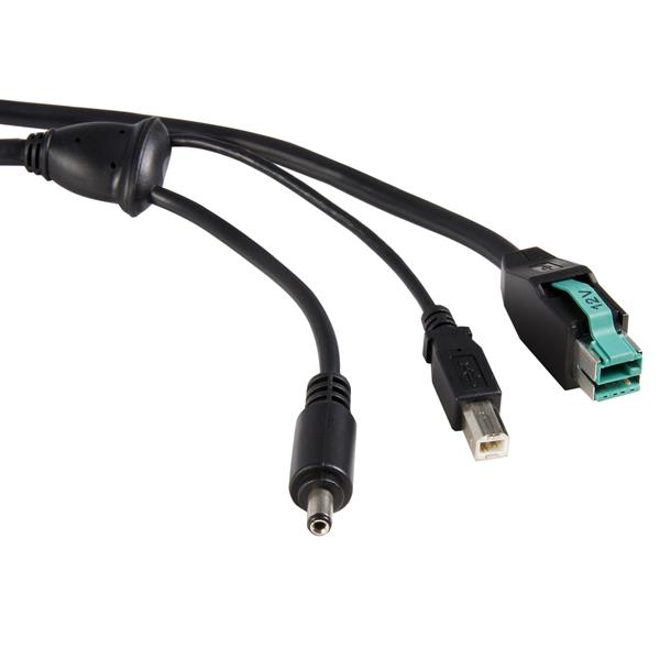 6ft 12V to M Barrel + PoweredUSB Cable | Powered USB 2.0 Cables