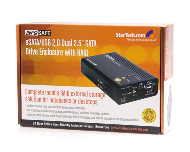 2.5in Black eSATA USB Dual SATA External Hard Drive Enclosure w/ RAID