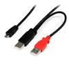 1 ft USB Y Cable for External Hard Drive - Dual USB A to Micro B