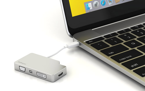 Photograph of the adapter connected to the 2015 MacBook