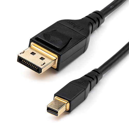 Imagen que muestra ambos conectores del cable Mini DisplayPort a DisplayPort v1.4