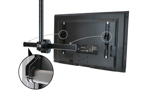 El diseño de enganche y montaje de este soporte de TV para techo facilita su instalación