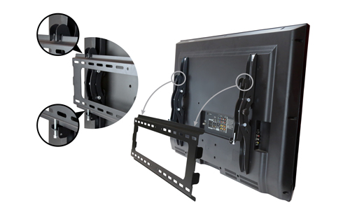 The hook and mount design of the FLATPNLWALL TV wall mount