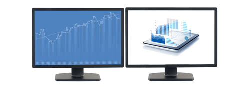 Un logiciel de productivité est affiché sur deux écrans