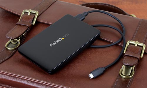 Compact and easily portable, this tool-less enclosure provides external data storage for laptops with a USB-C port