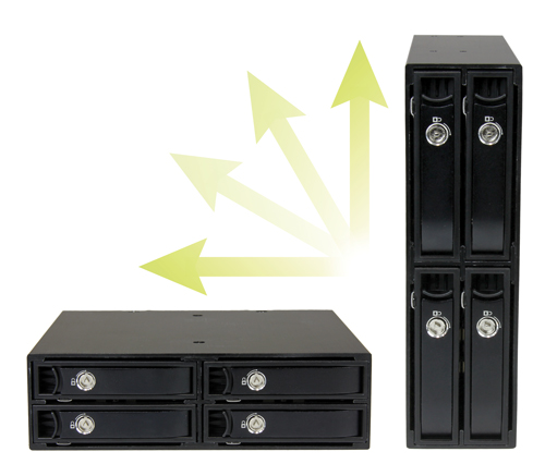 The 4-bay backplane can be mounted vertically or horizontally in your server or desktop computer