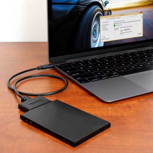 USB powered for easy portability, the cable-style adapter connects to your laptop  s USB-C port letting you access files on a 2.5 inch SSD or HDD.