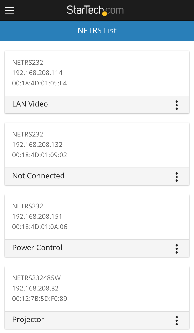 さまざまな設定オプションを表示したアプリケーションのページ例 