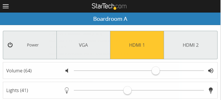 Example photo that shows an interface that was created for controlling lights and volume in a boardroom