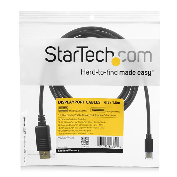 M//M mDP to DP 1.2 Adapter Cable Thunderbolt to DP w// HBR2 Support MDP2DPMM6 StarTech.com 6ft Mini DisplayPort to DisplayPort Cable