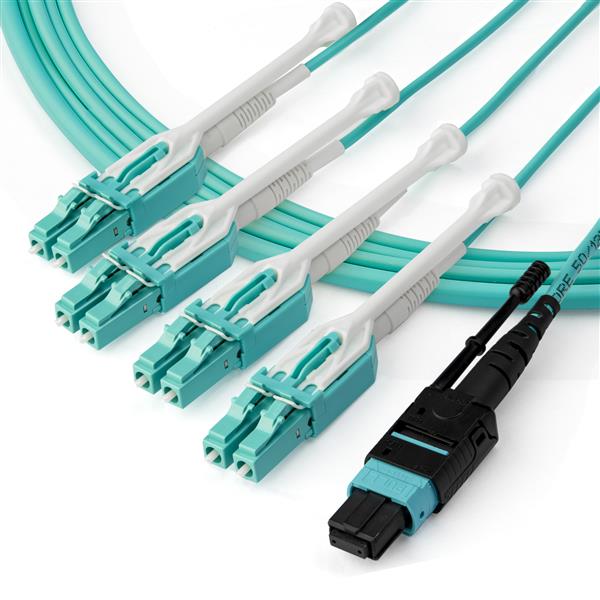 OM3 Multimode Pull Tab MPO//MTP Connector StarTech.com MTP to LC Breakout Cable Plenum Fiber Optic Cable MPO8LCPL2M 6 ft // 2m 40Gb