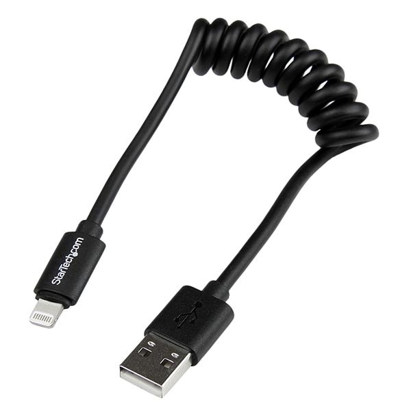 0.3m Coiled Lightning to USB Cable – Black | USB Cables for Apple ...