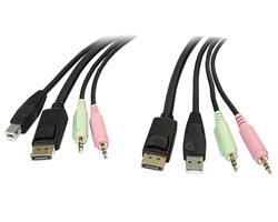 4-in-1 USB DisplayPort® KVM Switch Cable w/ Audio & Microphone - 6ft